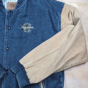 Vintage 1992 Freightliner 50 Years Varsity Bomber Jacket Denim Canvas Sz M